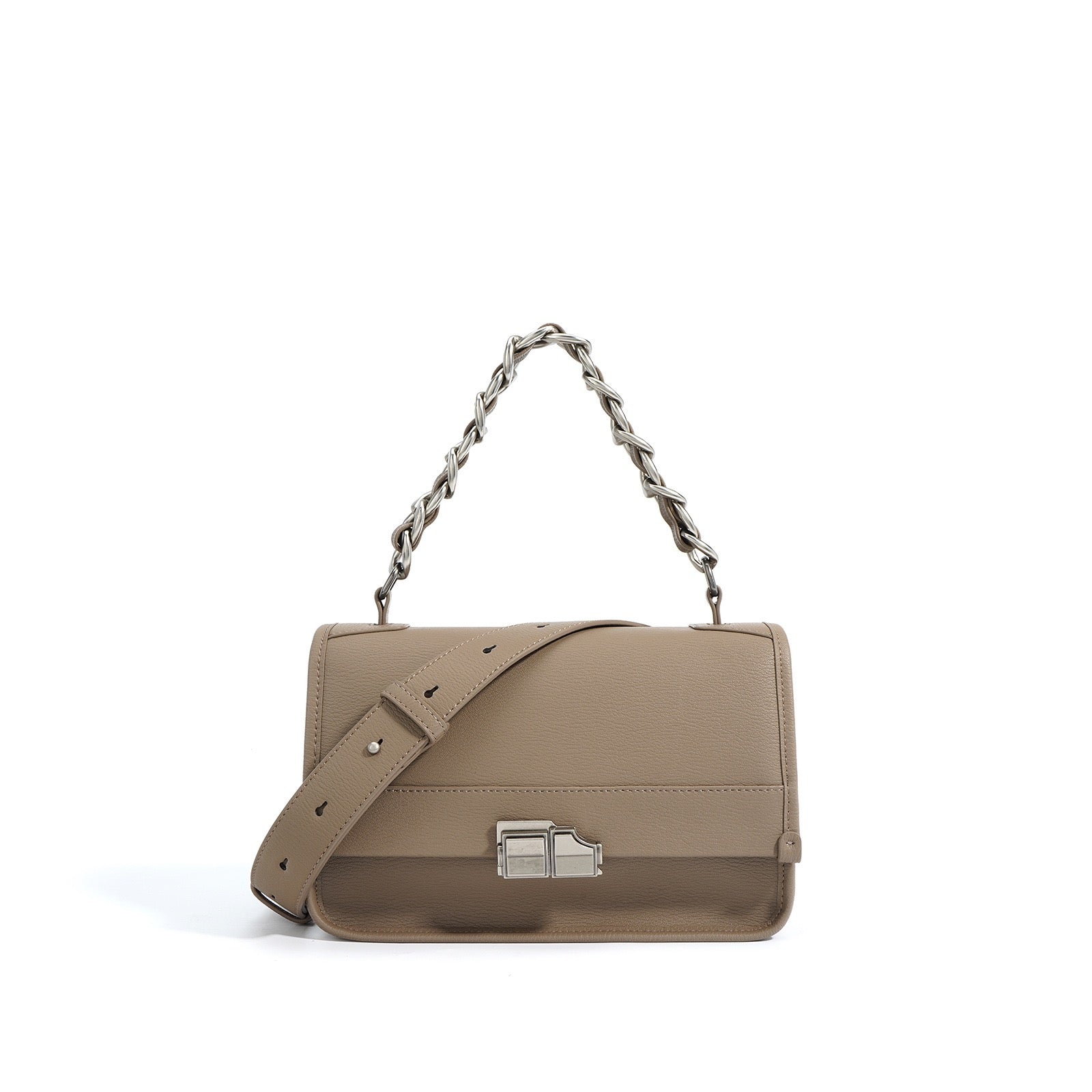 Women’s Genuine Leather Small Square Bag with Double Straps and Single Chain