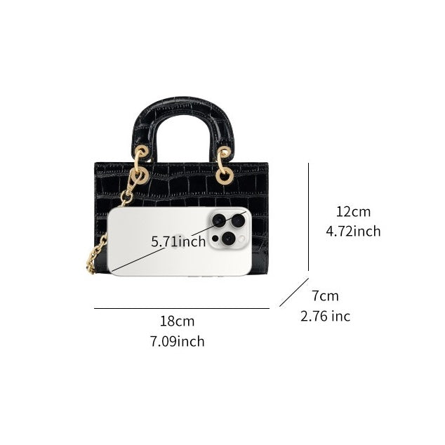 Women’s Genuine Leather Elegant Top-Handle Handbag – Croc Embossed Classic Style
