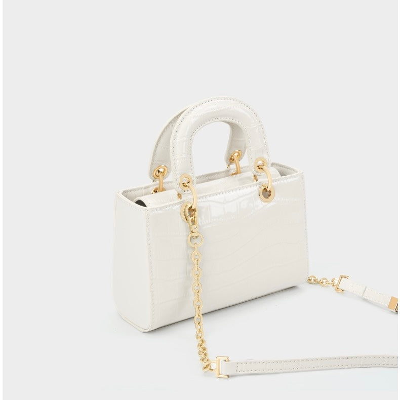 Women’s Genuine Leather Elegant Top-Handle Handbag – Croc Embossed Classic Style