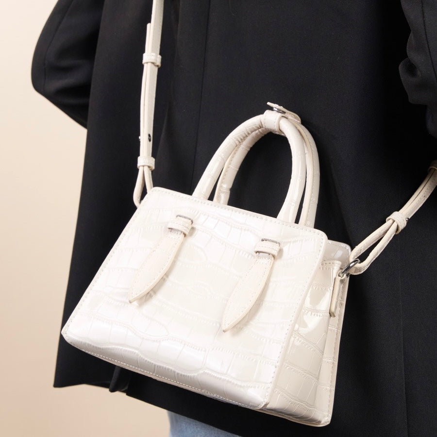 Women’s Genuine Leather Top Handle Bag – French Alligator-Texture Square Crossbody