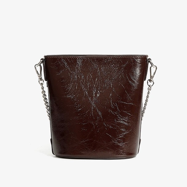 Women's Luxury Waxed Top Grain Leather Bucket Bag