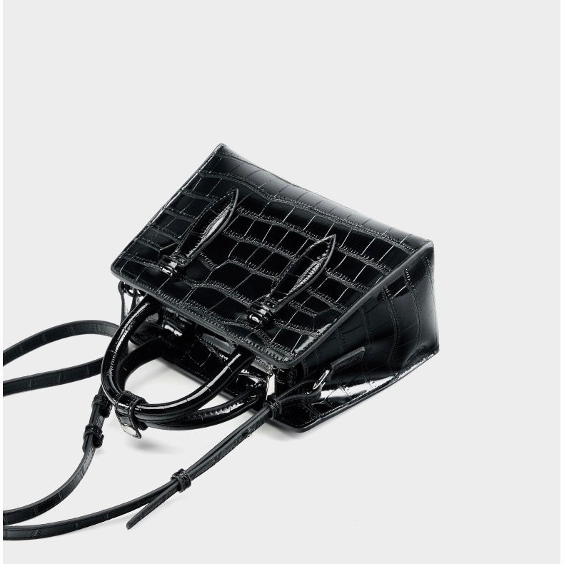 Women’s Genuine Leather Top Handle Bag – French Alligator-Texture Square Crossbody