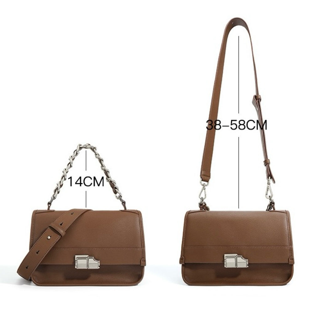 Women’s Genuine Leather Small Square Bag with Double Straps and Single Chain