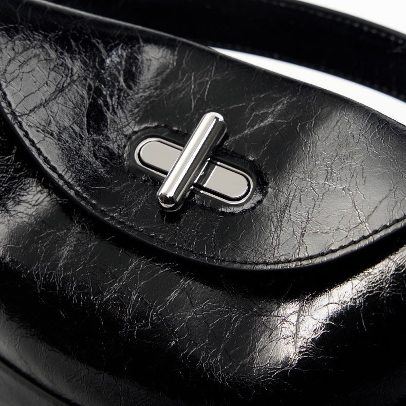 Women’s Genuine Leather Mini Bucket Shoulder Bag – Chic Turn-Lock Crossbody