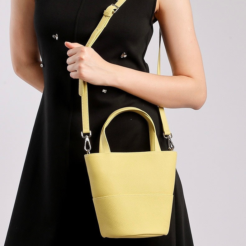 Women's Genuine Leather Minimalist Crossbody Bucket Bag
