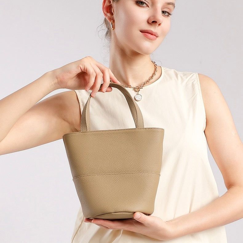 Women's Genuine Leather Minimalist Crossbody Bucket Bag