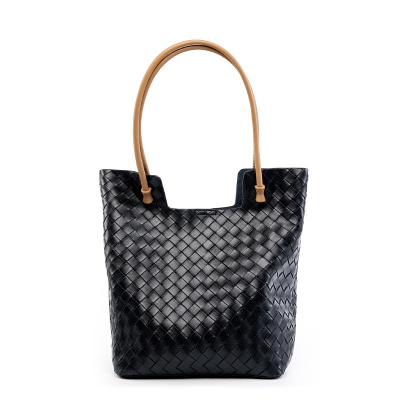 Women's Genuine Weaving Leather Minimalist Shoulder Tote Bag