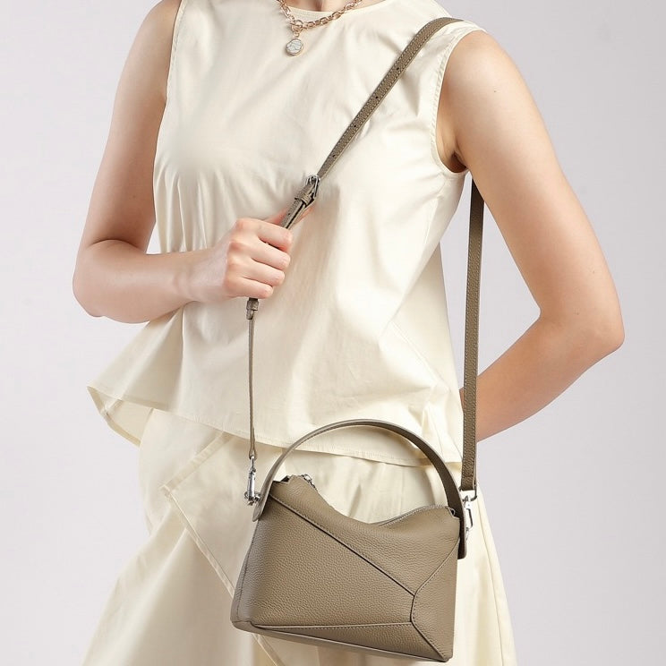 Women's Geometric Genuine Leather Pillow Crossbody Handheld Bag