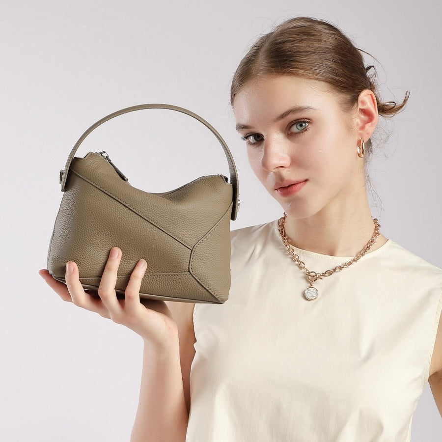 Women's Geometric Genuine Leather Pillow Crossbody Handheld Bag
