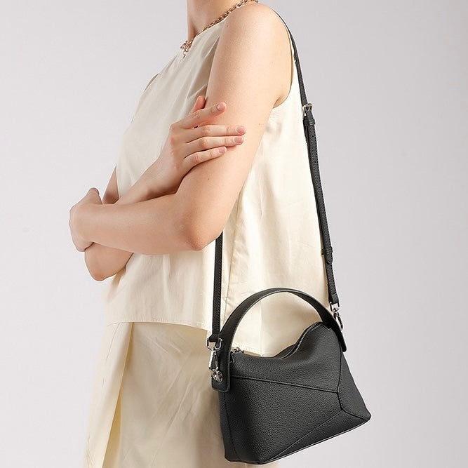 Women's Geometric Genuine Leather Pillow Crossbody Handheld Bag