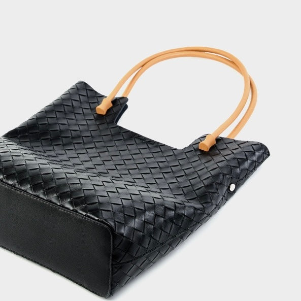 Women's Genuine Weaving Leather Minimalist Shoulder Tote Bag