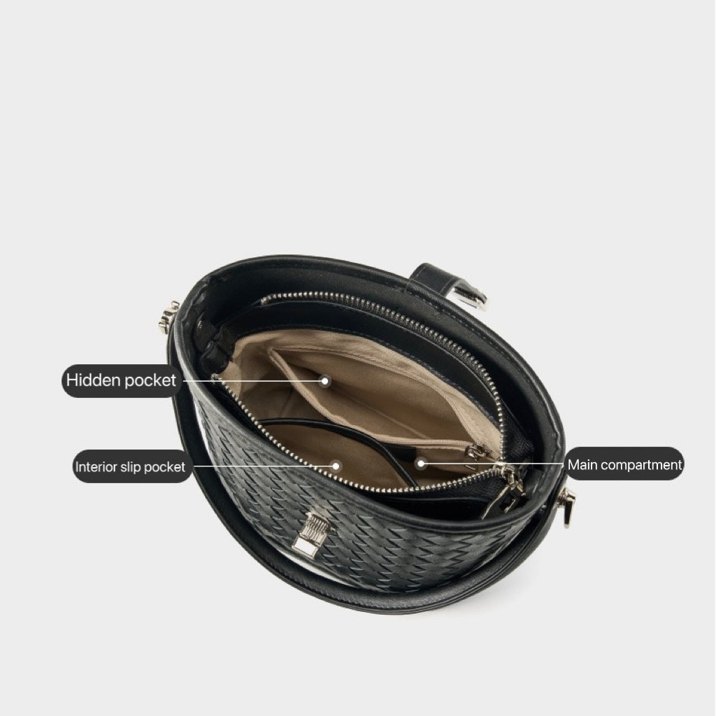 Women’s Genuine Sheepskin Woven Bucket Bag – Elegant Commuter Style