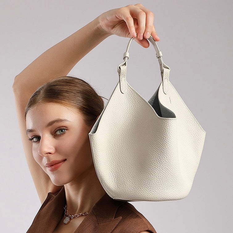 Women's Genuine Leather Large Capacity Basket Tote Bag