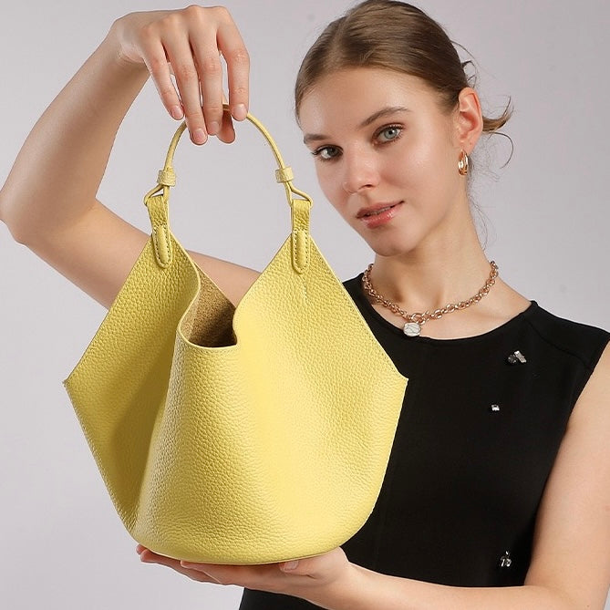 Women's Genuine Leather Large Capacity Basket Tote Bag