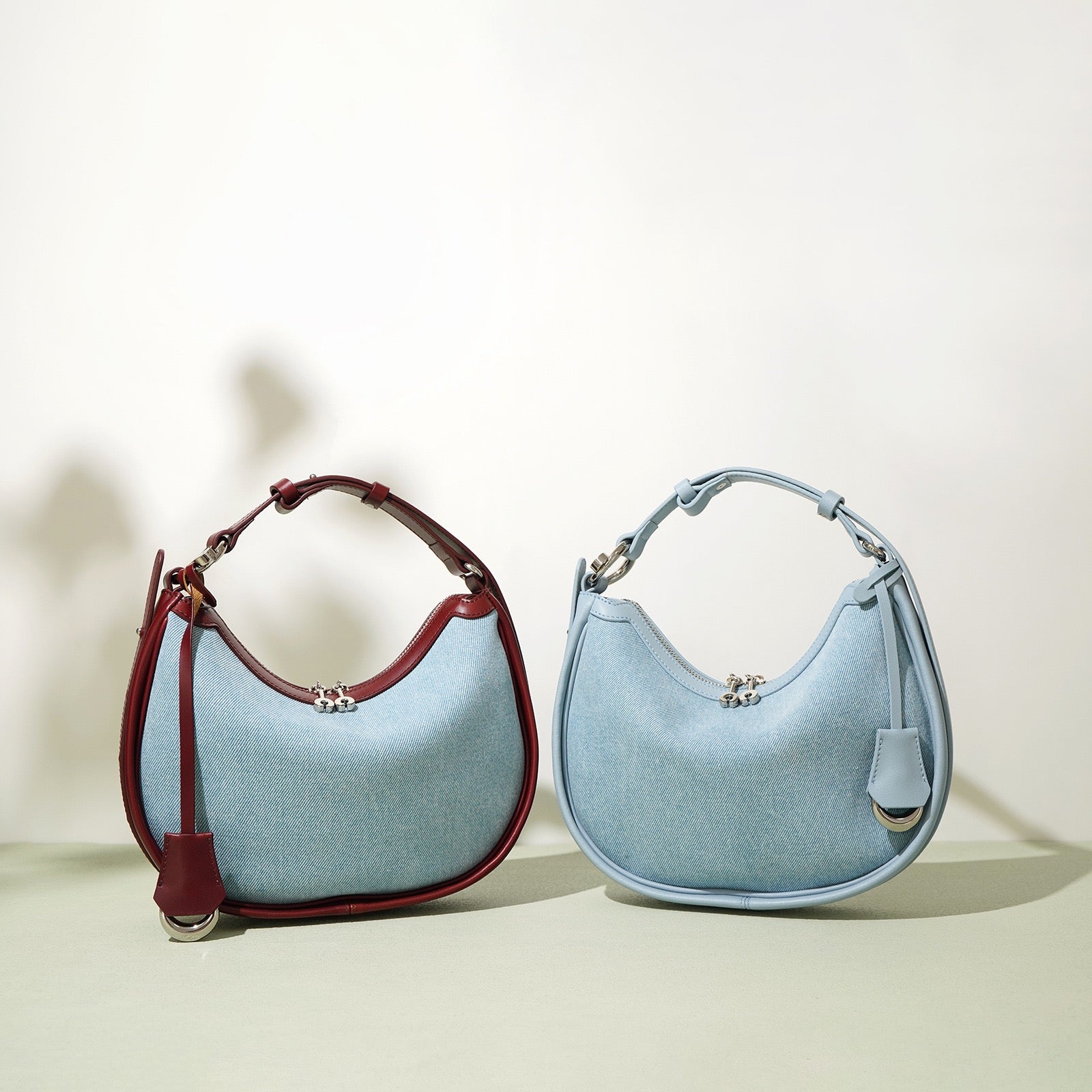 Women’s Genuine Leather & Denim Crescent Shoulder Bag – Spring/Summer Mini Edition