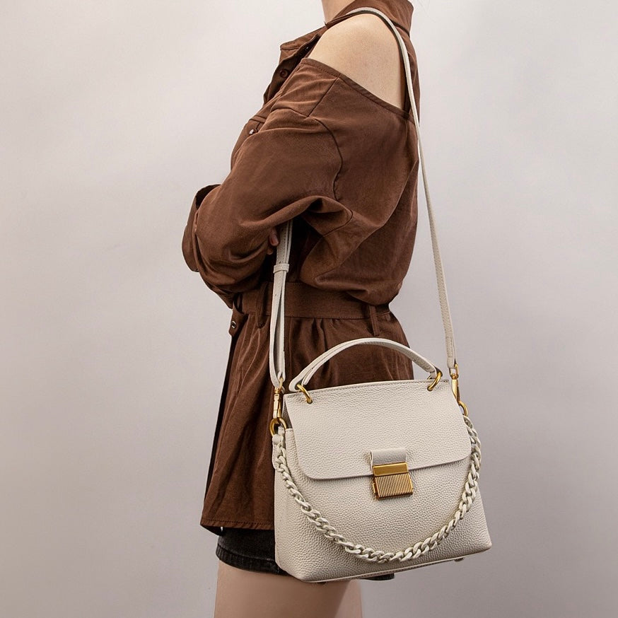 Women's Genuine Leather Shell Chain Crossbody Bag