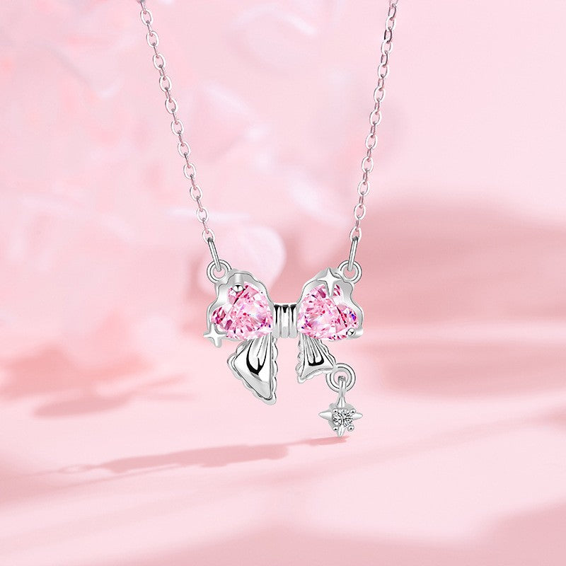 Pink Ribbon Bow Necklace