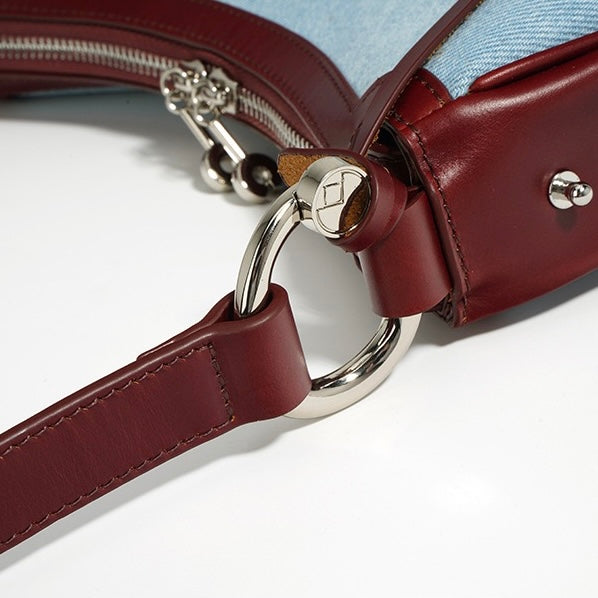 Women’s Genuine Leather & Denim Crescent Shoulder Bag – Spring/Summer Mini Edition