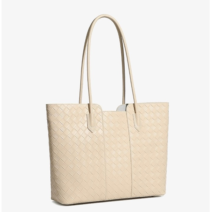 Women's Genuine Leather Large Capacity Woven Tote Bag