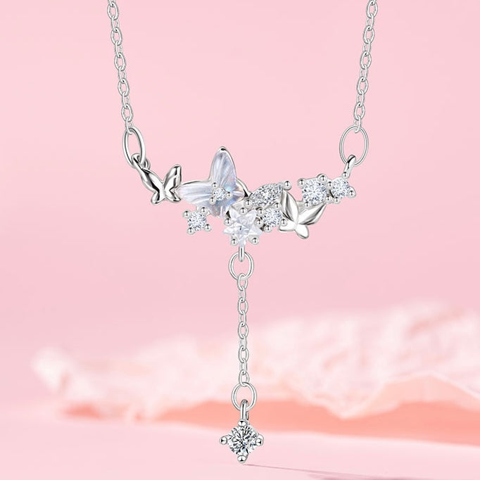 Butterfly Hanging on Stars Necklace