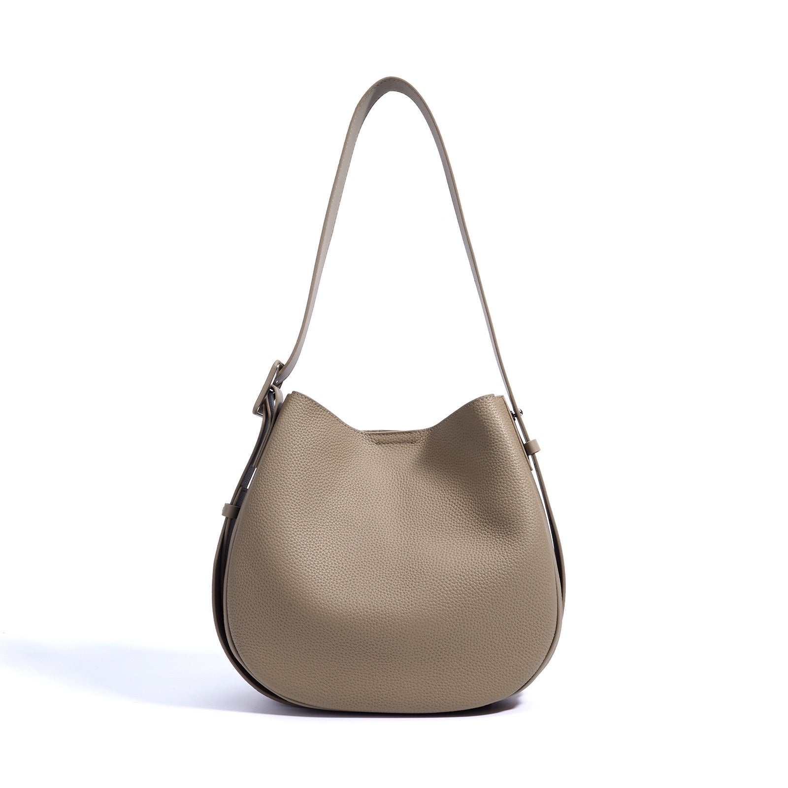 Women’s Genuine Leather Wide Strap Commuter Bucket Shoulder Bag