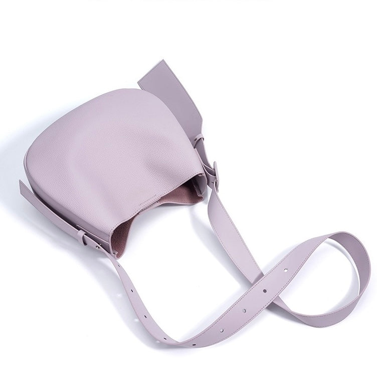 Women’s Genuine Leather Wide Strap Commuter Bucket Shoulder Bag