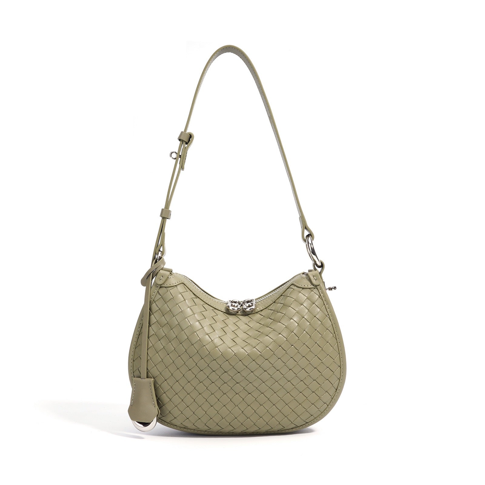Woven Genuine Leather Crescent Shoulder Bag – Spring Summer 2025 Edition