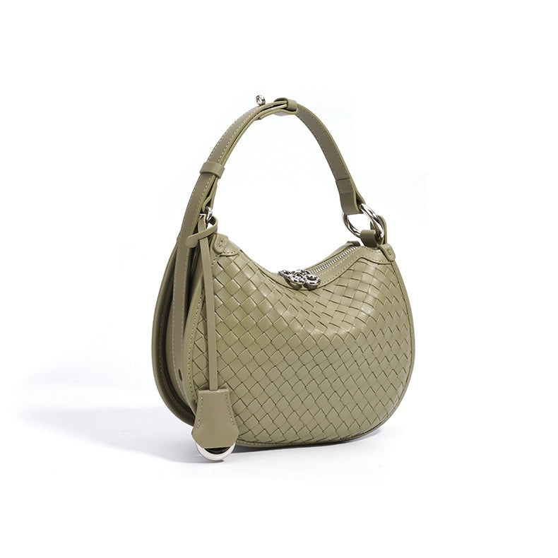 Woven Genuine Leather Crescent Shoulder Bag – Spring Summer 2025 Edition