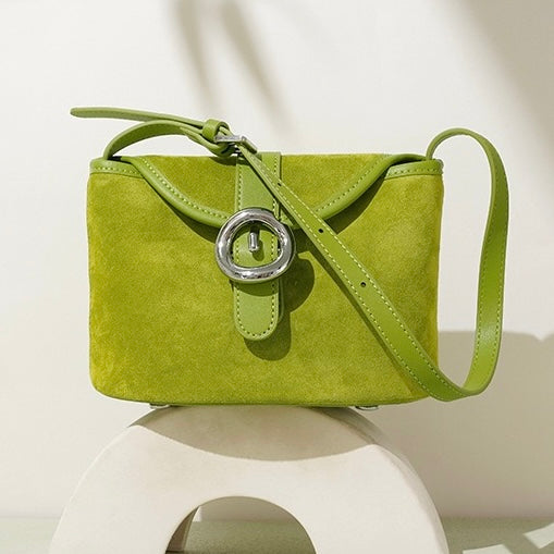 Women’s Matte Genuine Leather Colorblock Handheld Crossbody Bag