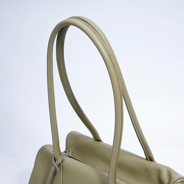 Spring Summer French Style Genuine Leather Pillow Shoulder Baguette Bag