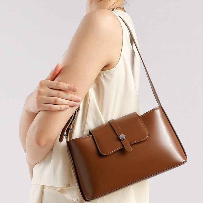 Commuter Elegant Versatile Handheld Shoulder Leather Bag