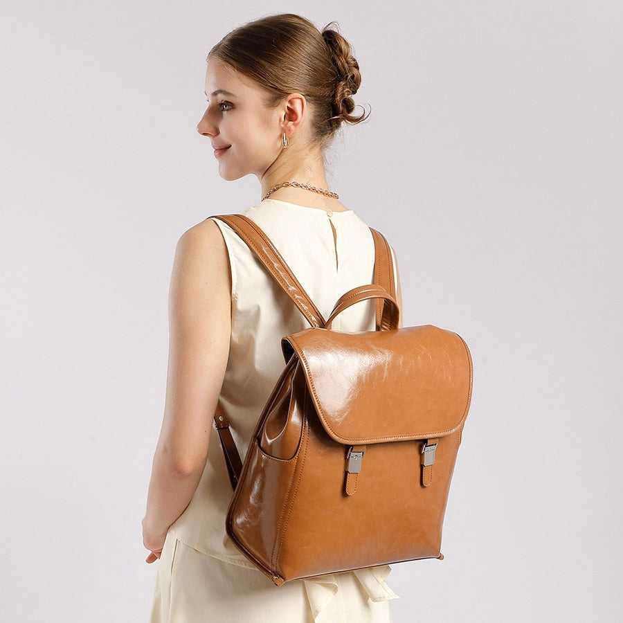 Genuine Leather Unisex Bronze-Era Casual Backpack