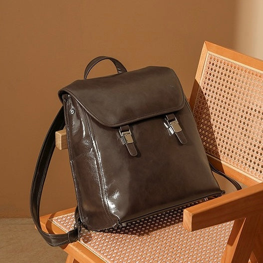 Genuine Leather Unisex Bronze-Era Casual Backpack