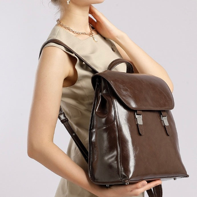 Genuine Leather Unisex Bronze-Era Casual Backpack