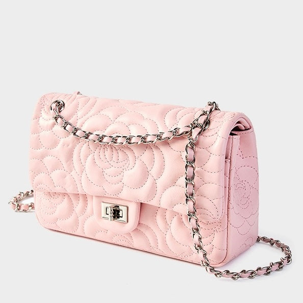 Women’s Genuine Sheepskin Quilted Camellia Chain Crossbody Bag