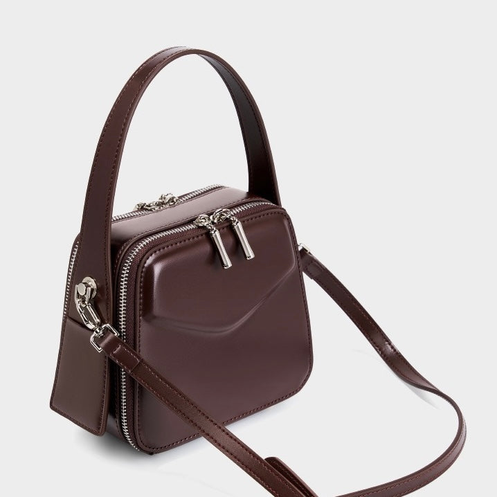 Women's Trapezoidal Ear Genuine Leather Handheld Shoulder Bag