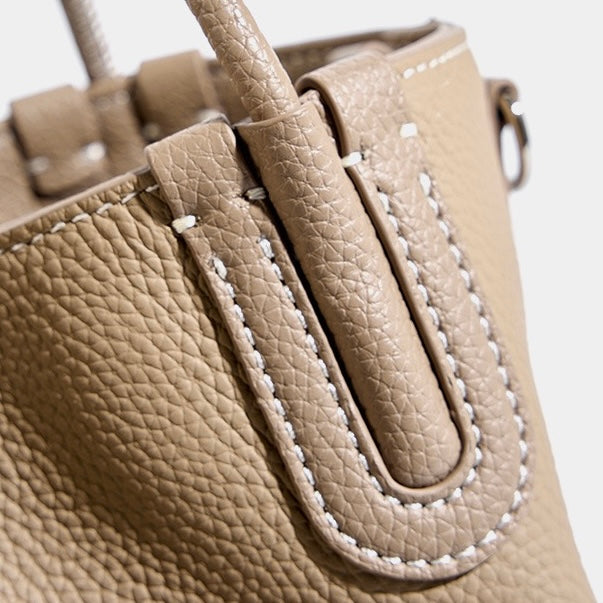 Women's Genuine Leather Bucket Bag with Little Elephant Pendant