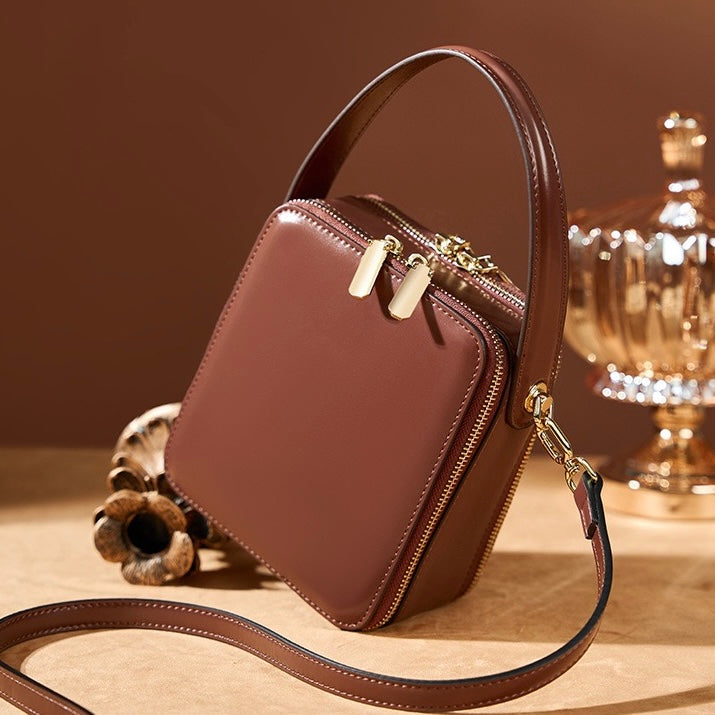 Stylish Genuine Leather Boxy Handheld Crossbody Bag for Women