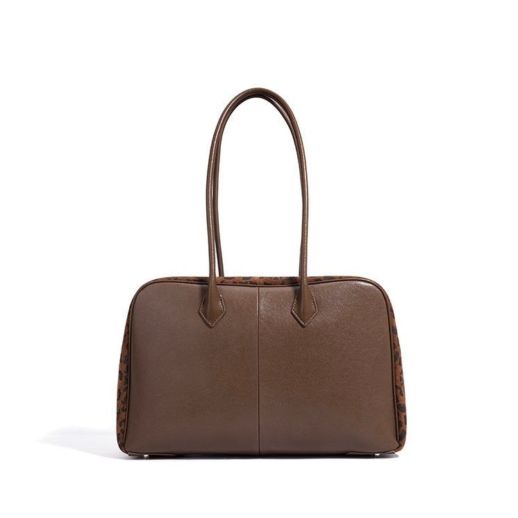 Women's Leopard Print Genuine Leather Large Capacity Bowling Bag