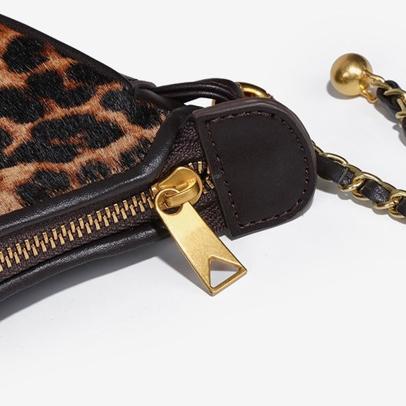 Genuine Leather Leopard Print Half Moon Shaped Ladies Crossbody Shoulder Bag