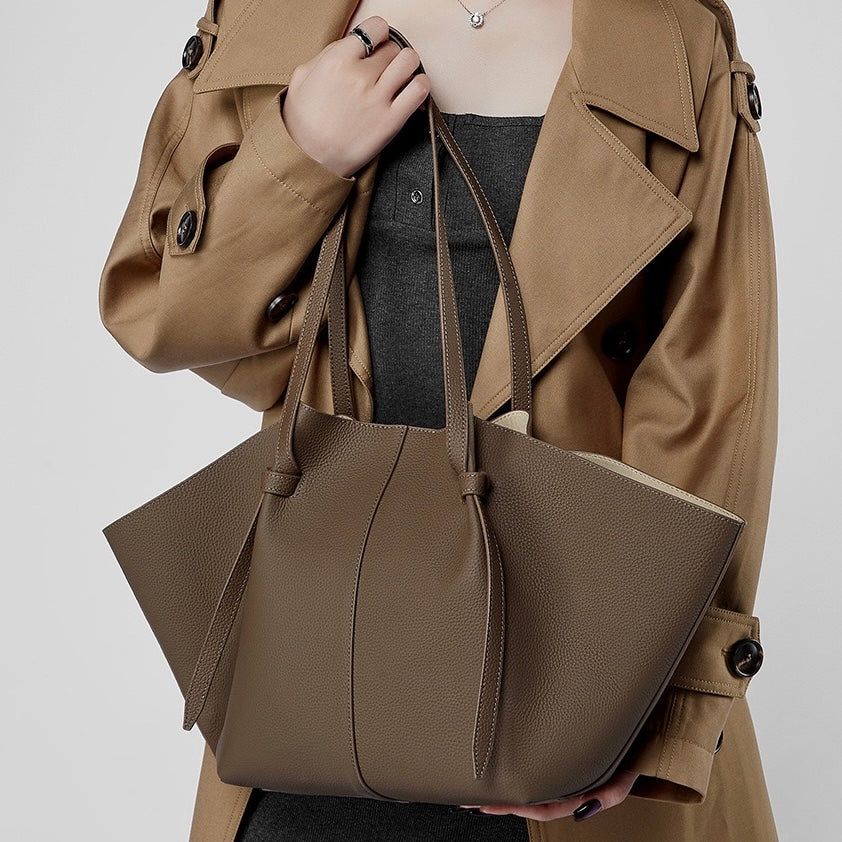 Duo-Set Textured Leather Tote with Pouch