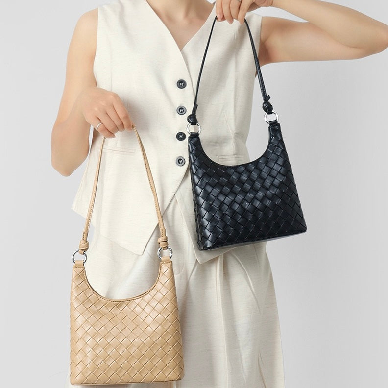 Women’s Genuine Leather Woven Shoulder Bag with Exquisite Weave Detail