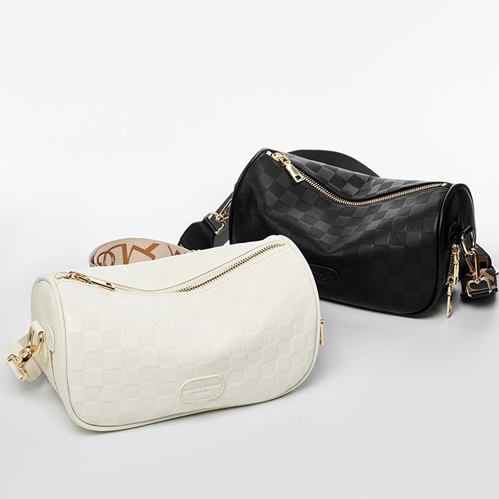 Elegant Women's Genuine Leather Checkered Crossbody Bag