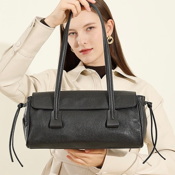 Spring Summer Vintage Genuine Leather Vegetable Tanned Underarm Baguette Bag