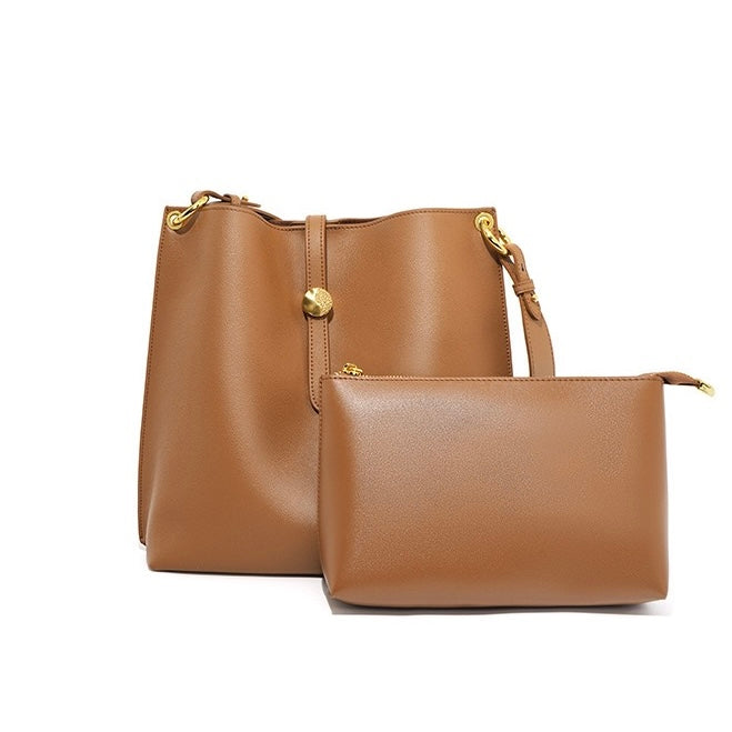 Women’s Genuine Leather Commuter Bucket Tote Bag