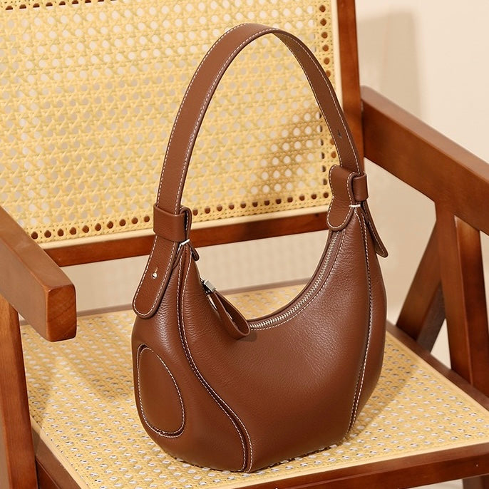 Women's Genuine Leather Niche Crescent Vintage Shoulder Crossbody Bag