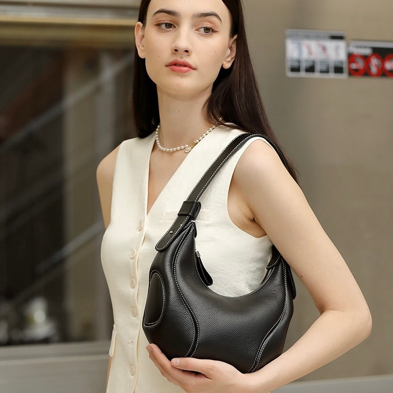 Women's Genuine Leather Niche Crescent Vintage Shoulder Crossbody Bag