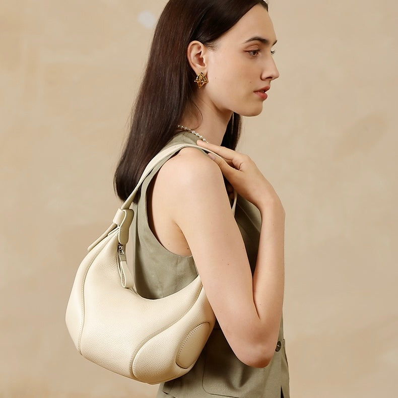 Women's Genuine Leather Niche Crescent Vintage Shoulder Crossbody Bag