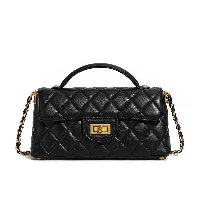 Women’s Genuine Leather Quilted Chain Shoulder Crossbody Bag