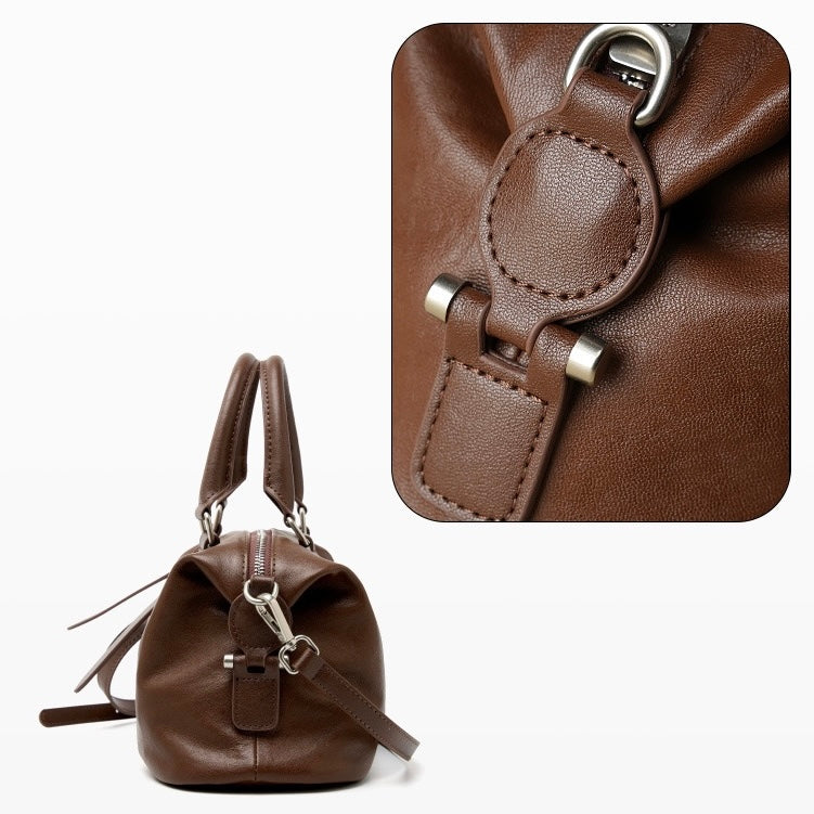 Top Grain Leather Vintage Fashion Pillow Handbag Crossbody Bag